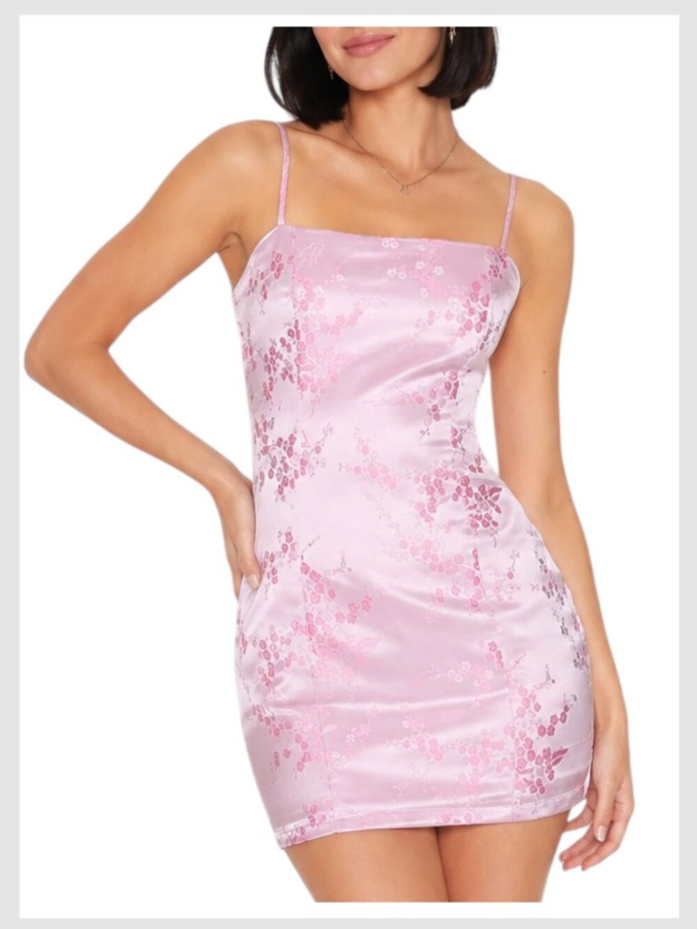 Superdown Pink Satin Floral Jacquard Mini Dress Bodycon XS